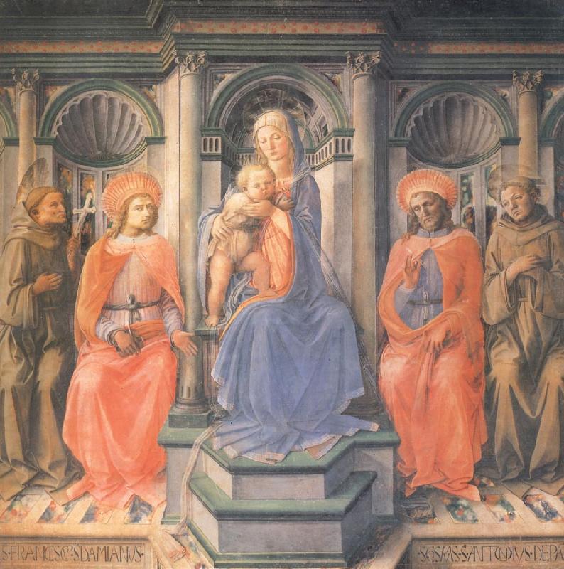 Fra Filippo Lippi Madonna and Child Enthroned with Sts Francis,Damian,Cosmas and Anthony of Padua oil painting picture